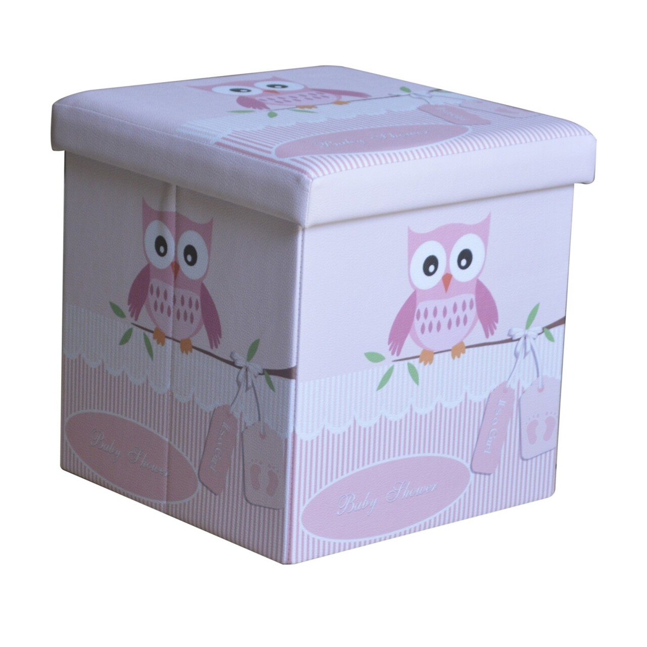 Pink Owl Összecsukható Zsámoly Tárolóhellyel, Heinner Home, 37.5 X 38 X 38 Cm, PVC, Színes