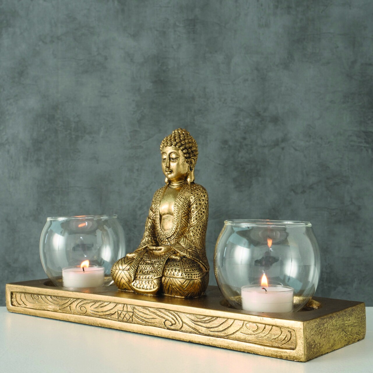 Jarven Buddha Gyertyatartó, Boltze, 30x10x16 Cmm, Poligyanta, Aranyszín