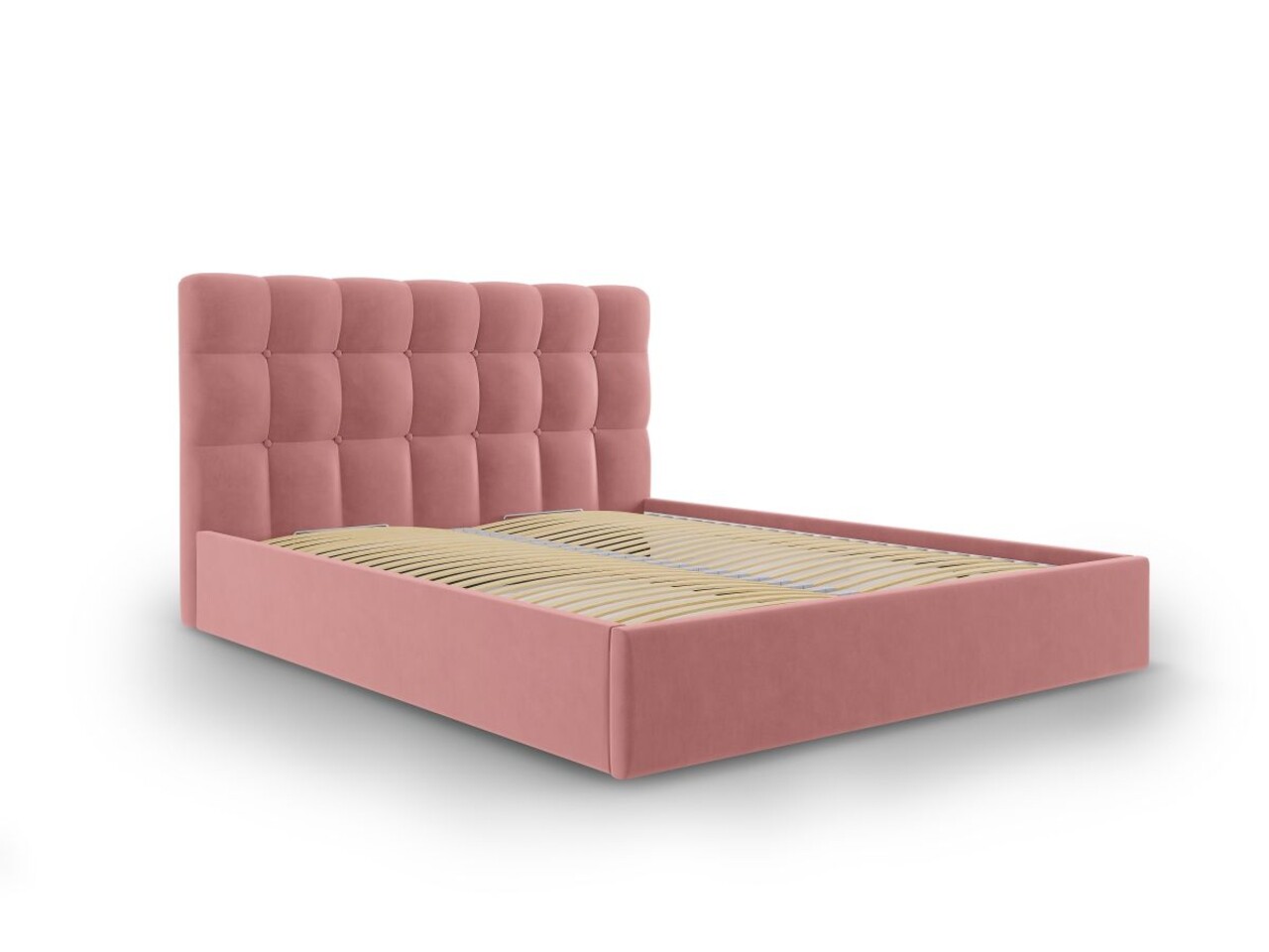 Nerin pink kárpitozott ágy felnyitható ágyráccsal és tárolóládával, mazzini sofas, 160x200 cm, bársony, rózsaszín