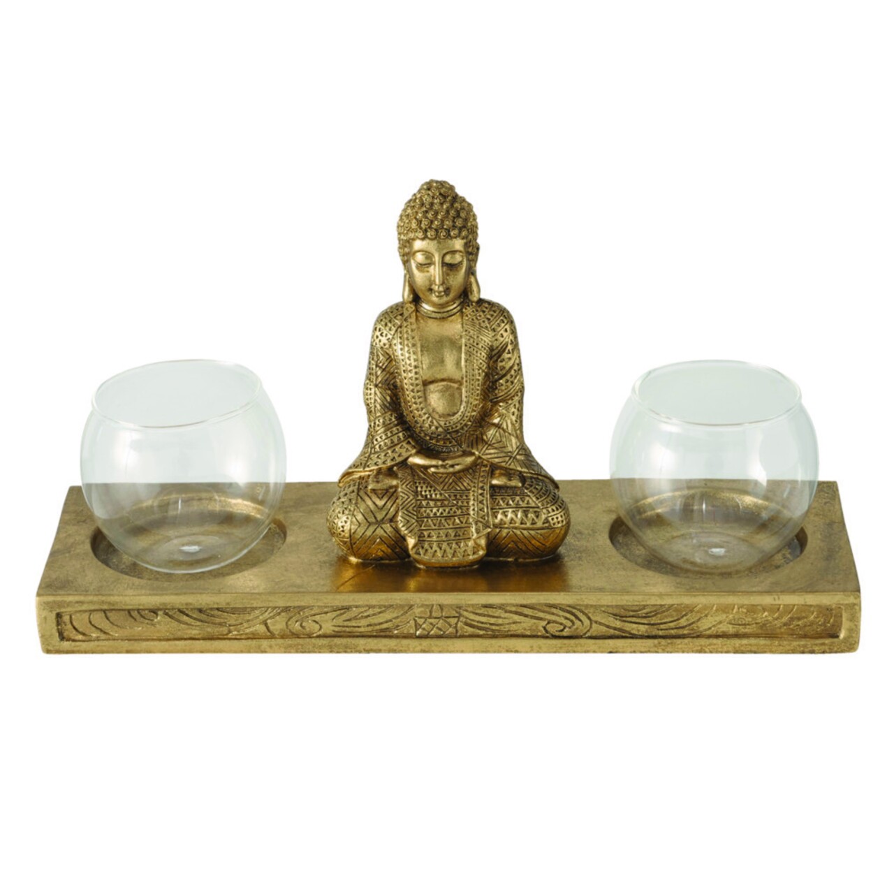 Jarven Buddha Gyertyatartó, Boltze, 30x10x16 cmm, poligyanta, aranyszín