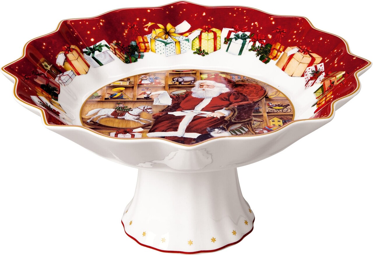 Villeroy & Boch Tortatál talppal, Toy's Fantasy Santa Wish List, 24 cm, prémium porcelán, kézzel festett