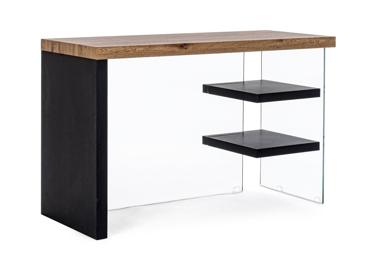 Line Íróasztal, Bizzotto, 120 x 50 x 76 cm, MDF/edzett üveg, fekete