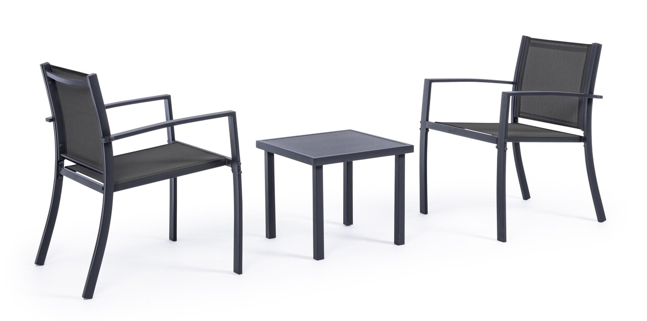 Auri 3 darabos Kerti/terasz bútor szett, Bizzotto, acél/textilén 2x1, szénszürke